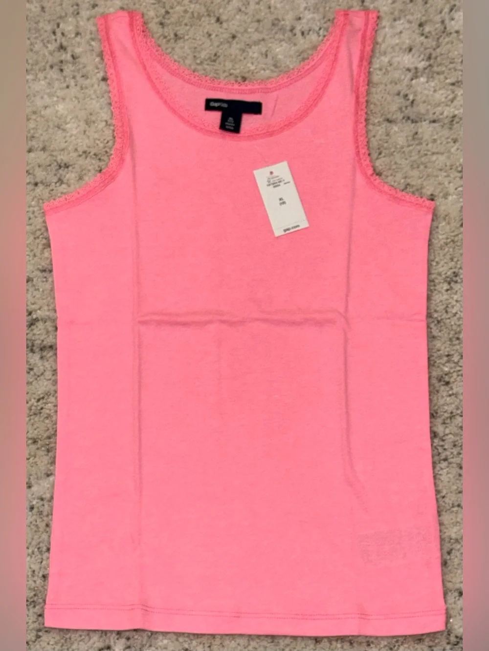 NWT GapKids Girls Pink Lace Trim Tank Top XL 12 Sleeveless Cotton Blend Shirt